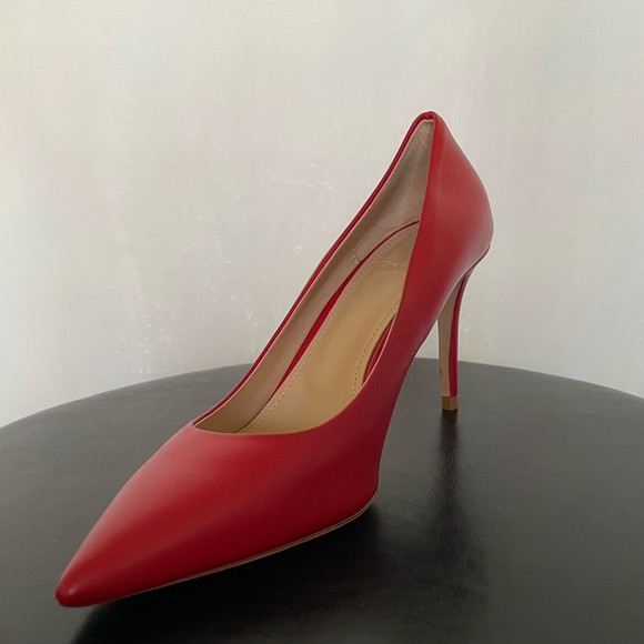 Theory Demeura Nappa Red Italian Lamb Leather Pointed Toe High Heel Pumps - Picture 4 of 16